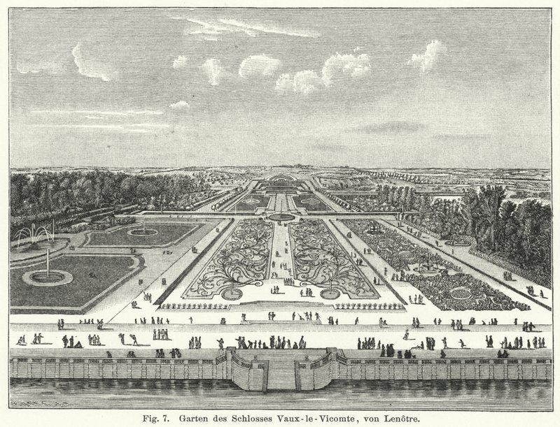 Conception de jardin : jardins du Château de Vaux-le-Vicomte, Maincy, France, aménagés par André le Nôtre au XVIIe siècle - German School