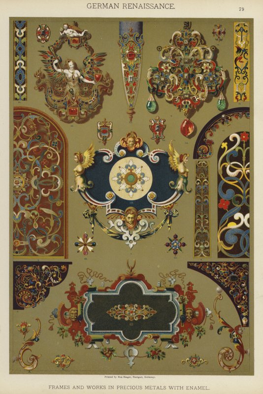 Renaissance allemande, Cadres et œuvres en métaux précieux avec émail (lithographie en couleur) - German School