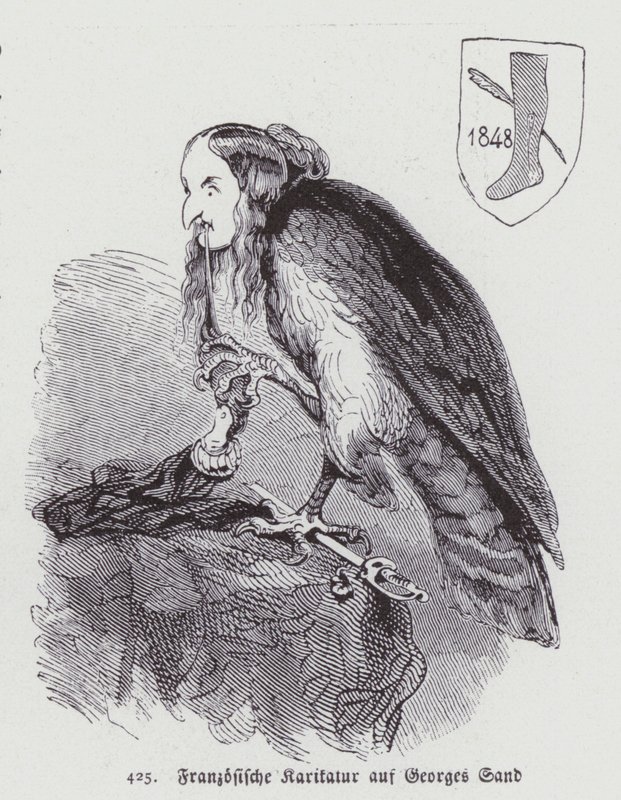 Caricature allemande de la romancière française du XIXe siècle George Sand (lithographie) - German School