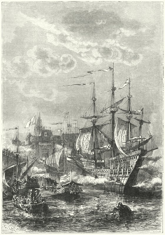 Henri VIII et la flotte anglaise débarquant à Calais - German School