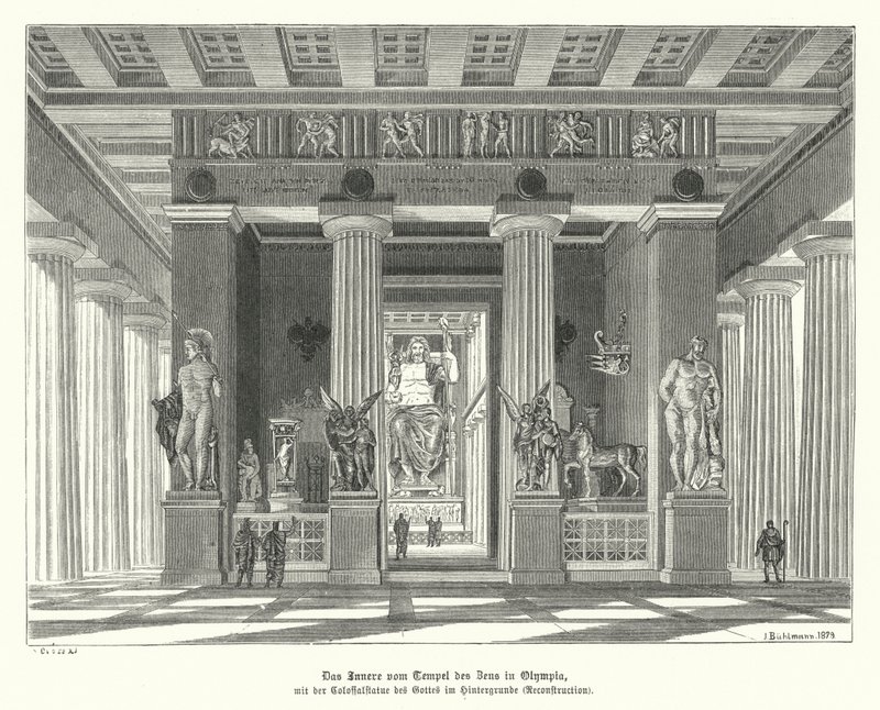 Intérieur du Temple de Zeus à Olympie, Grèce antique - German School