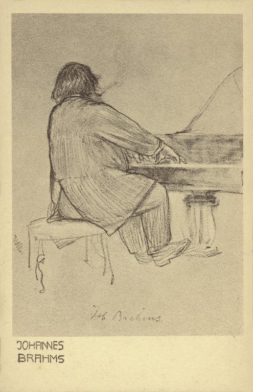 Johannes Brahms jouant du piano - German School