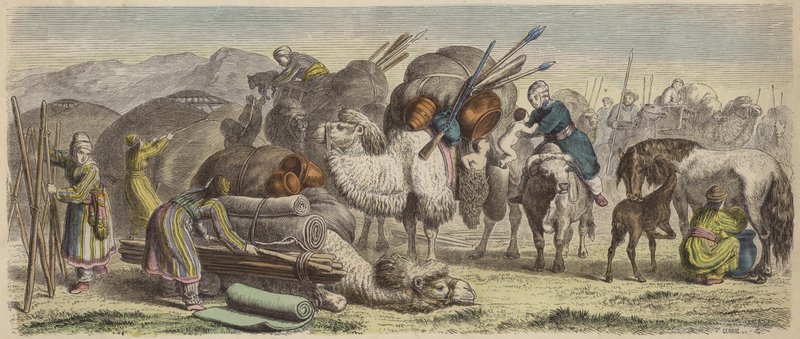 Nomades kirghizes installant leur camp en Sibérie méridionale - German School