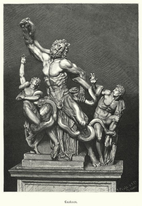 Laocoon et ses fils, sculpture grecque ou romaine antique excavée à Rome en 1506 - German School