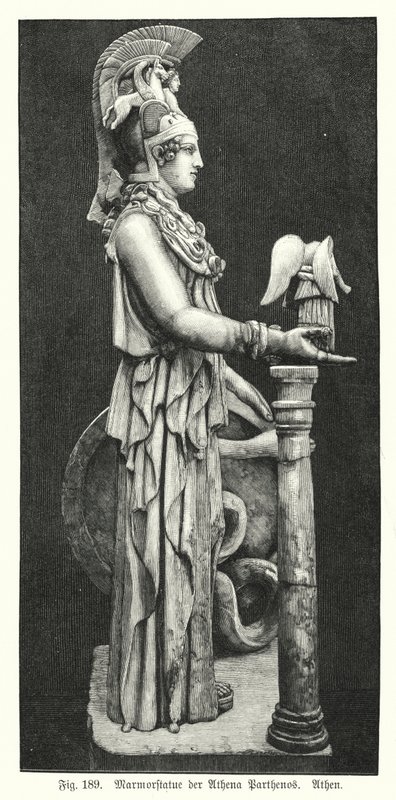 Statue en marbre de la déesse grecque antique Athéna, du Parthénon, Athènes - German School