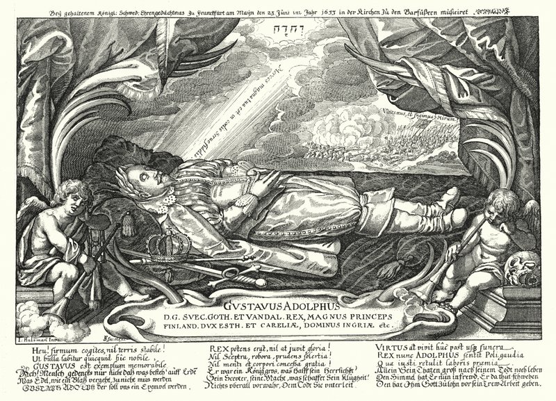 Portrait du roi défunt Gustave-Adolphe de Suède (gravure) - German School