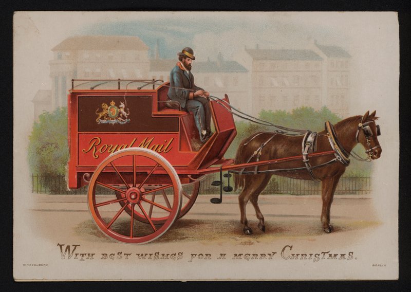 Fourgon de la Royal Mail, carte de vœux de Noël, fin du 19e ou début du 20e siècle - German School