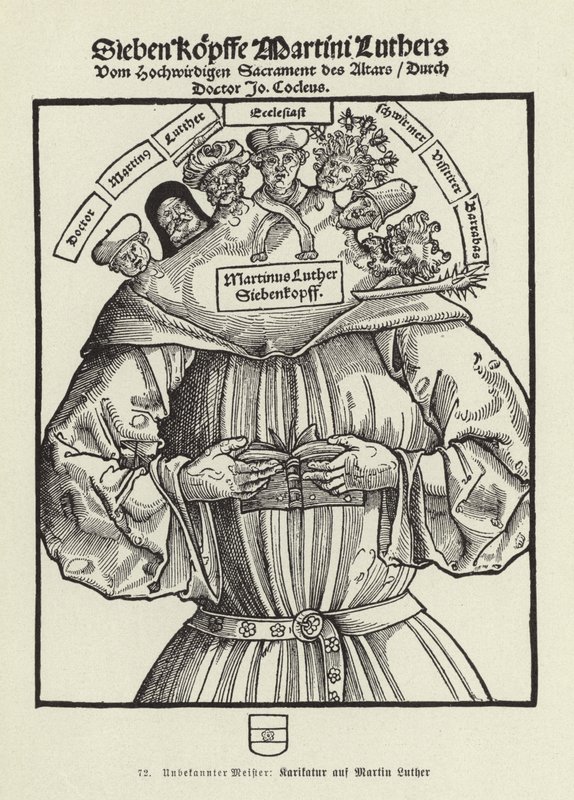 Sept têtes de Martin Luther (lithographie) - German School
