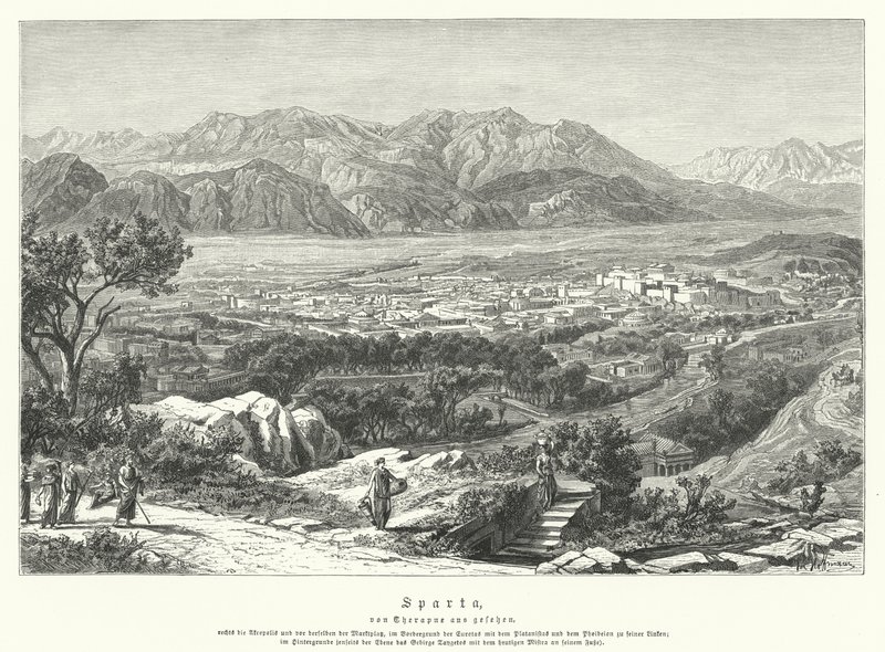 Sparte, Grèce antique (gravure) - German School