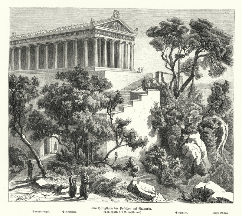 Temple de Poséidon, Kalaureia, Grèce, où Démosthène s