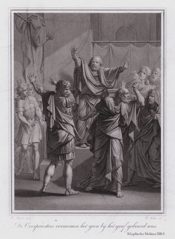 Les grands prêtres apprennent que le tombeau du Christ est vide (gravure) - German School