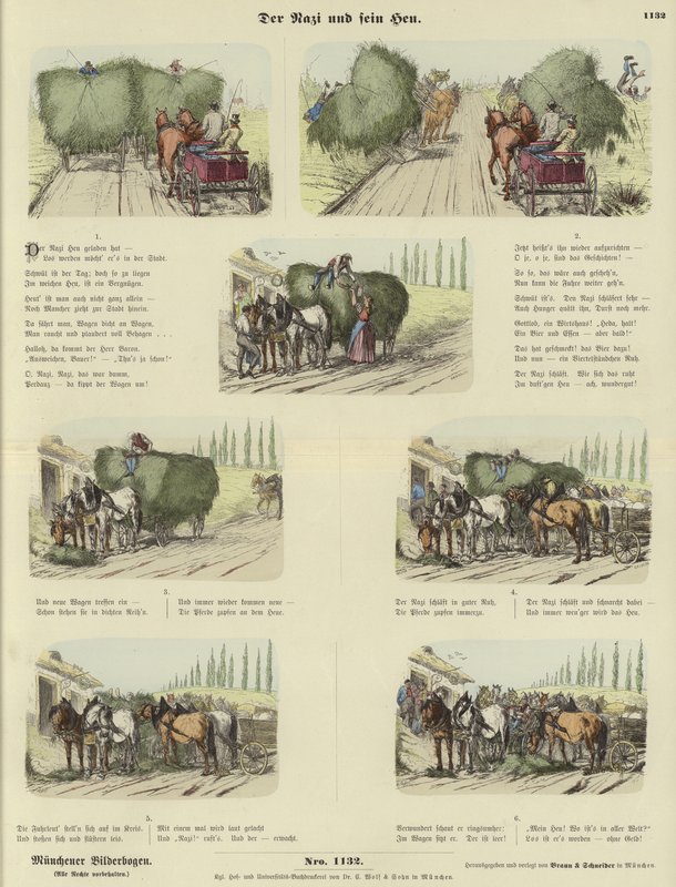 Le nazi et son foin (gravure en couleur) - German School