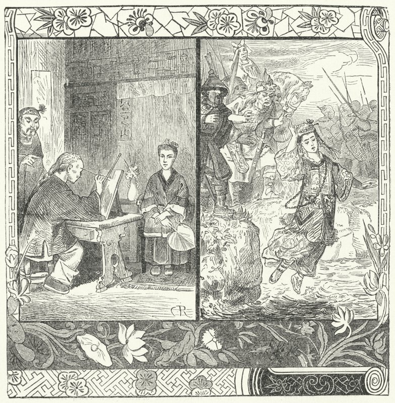 La mort de Wang Zhaojun dans le poème Automne au Palais Han de Ma Zhiyuan (gravure) - German School