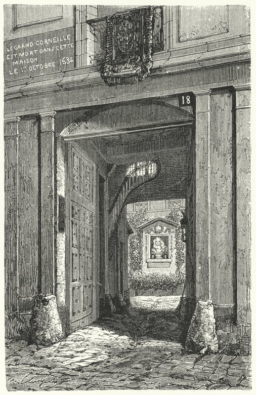 La maison à Paris où le dramaturge français Pierre Corneille est mort en 1684 (gravure) - German School