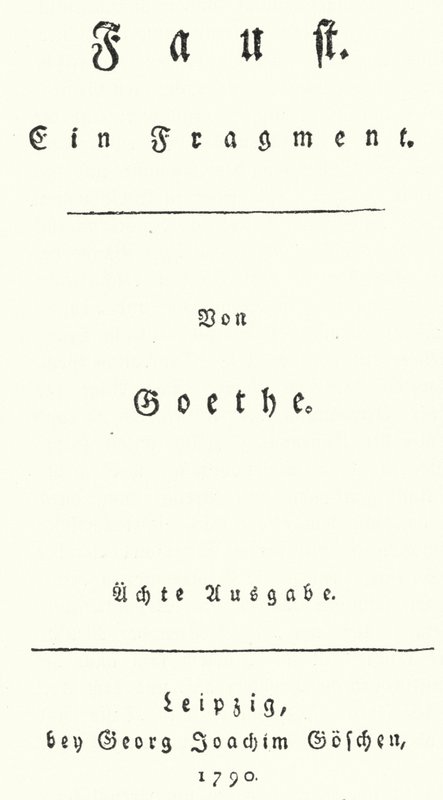 Page de titre de la première édition de Faust, par Johann Wolfgang Von Goethe - German School