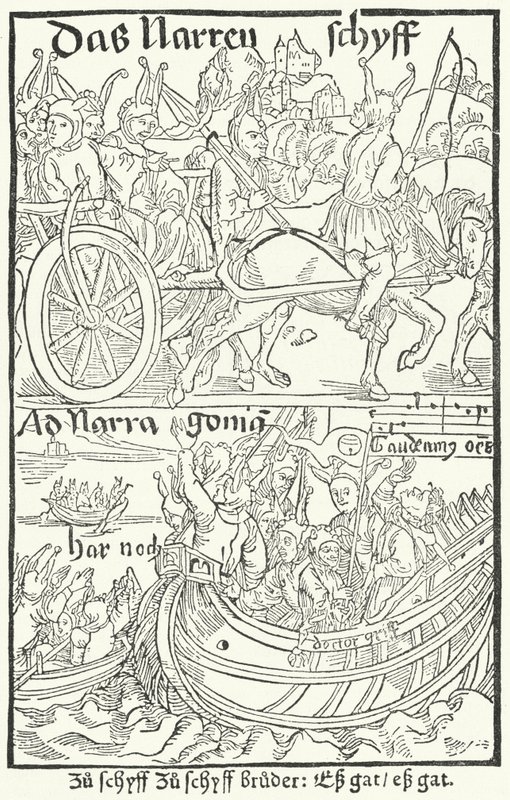 Page de titre de la première édition de La Nef des fous de Sebastian Brant, imprimée par Johann Bergmann von Olpe à Bâle en 1491 - German School