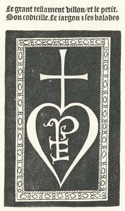 Page de titre de la première édition des poèmes du poète français François Villon, imprimée par Pierre Levet à Paris en 1483 (gravure) - German School