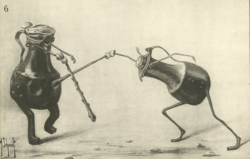 Deux cruches se battant en duel (lithographie) - German School