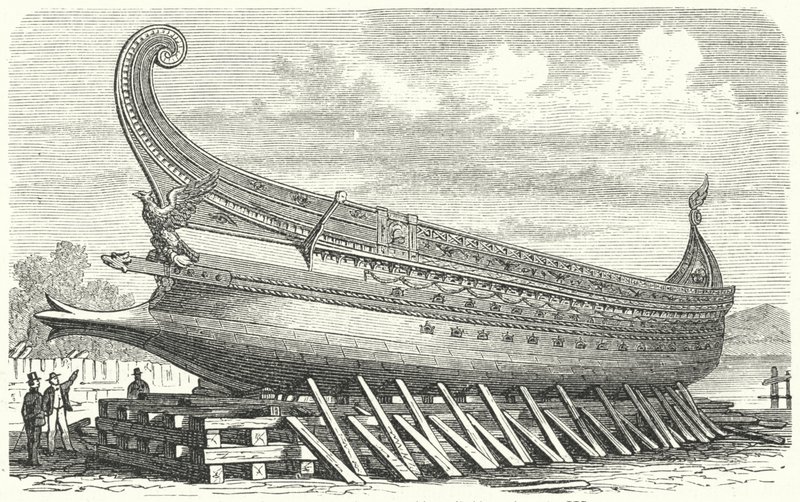 Navire de guerre conçu par Napoléon III de France basé sur une trirème romaine antique - German School