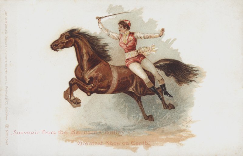 Femme cavalière du cirque Barnum et Bailey (chromolitho) - German School