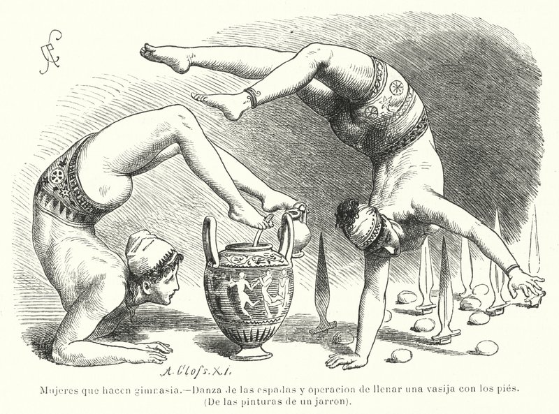 Femmes pratiquant la gymnastique dans la Grèce antique : danse à l