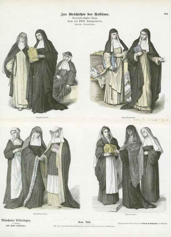 Costumes féminins des ordres religieux chrétiens, fin du XVIIIe siècle - German School