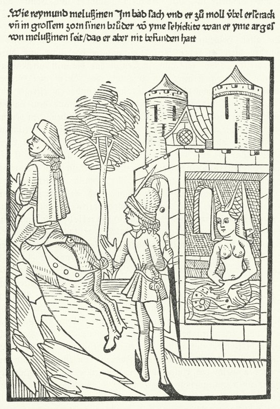 Gravure représentant une scène de la légende de Mélusine - German School