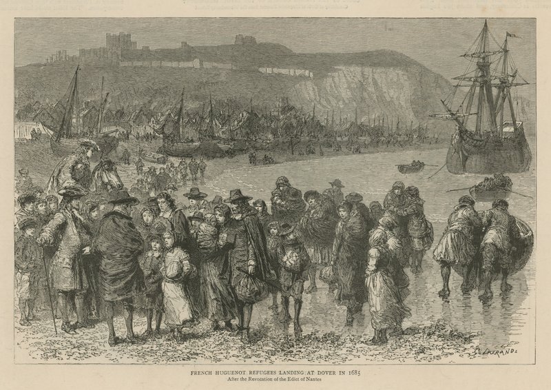 Les huguenots en Angleterre : Réfugiés huguenots français débarquant à Douvres en 1685 (gravure) - Godefroy Durand