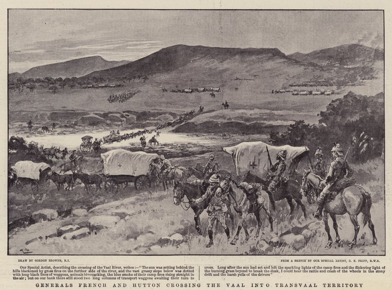 Les généraux French et Hutton traversant le Vaal en territoire du Transvaal - Gordon Frederick Browne