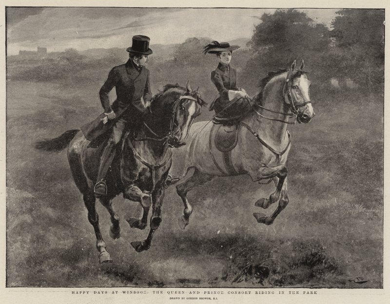 Jours heureux à Windsor, la reine et le prince consort chevauchant dans le parc - Gordon Frederick Browne