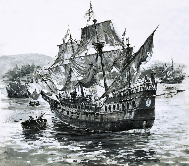 Le navire de Drake, le Golden Hind, revient à Portsmouth en boitant, transportant d