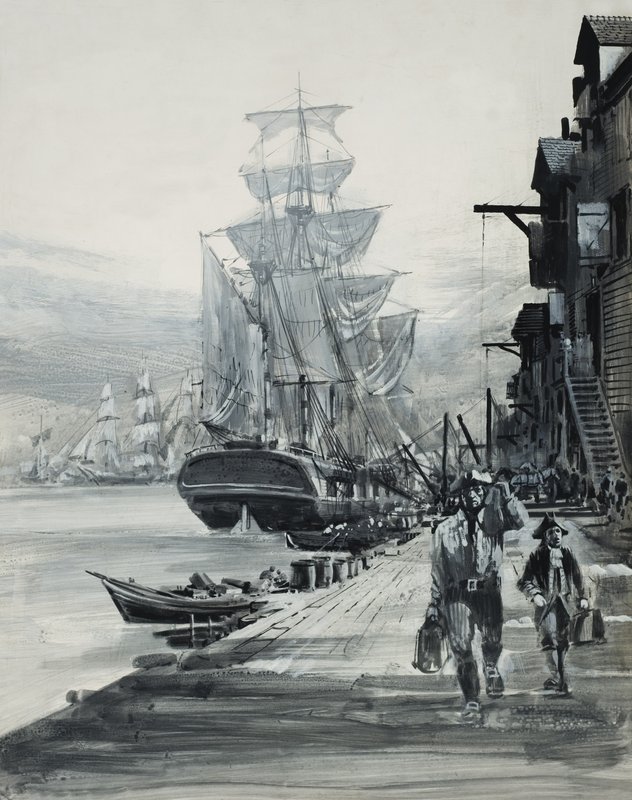 Scène portuaire (gouache sur papier) - Graham Coton
