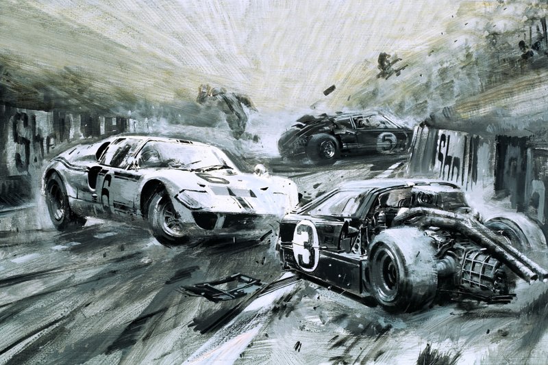 La course du Mans en 1967 (gouache sur papier) - Graham Coton