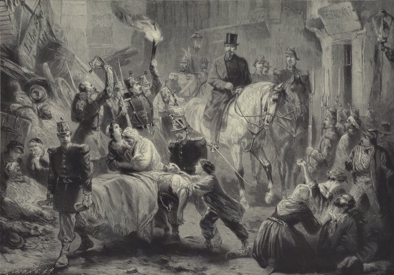 Louis Napoléon visitant les barricades de Paris à cheval dans la nuit du 3 décembre 1851 - Gustav Bartsch