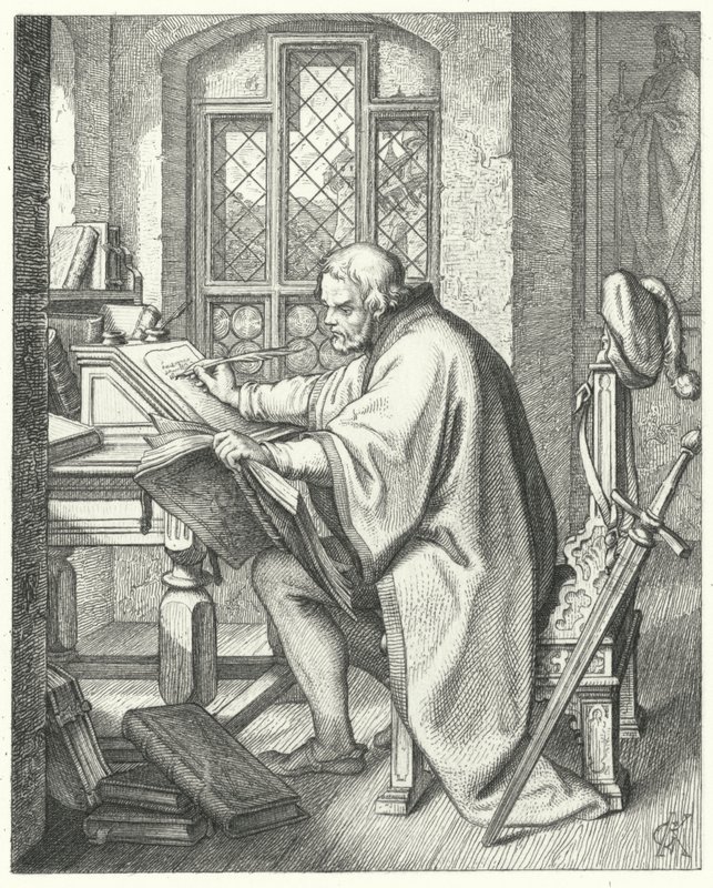 Martin Luther commence la traduction de la Bible au château de Wartburg - Gustav Ferdinand Leopold Konig