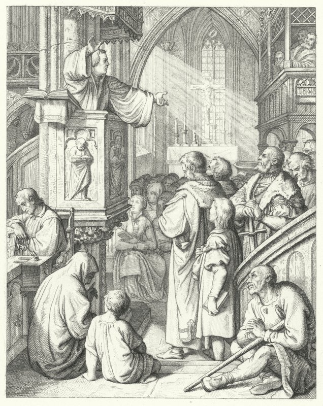 Martin Luther prêchant un sermon (gravure) - Gustav Ferdinand Leopold Konig