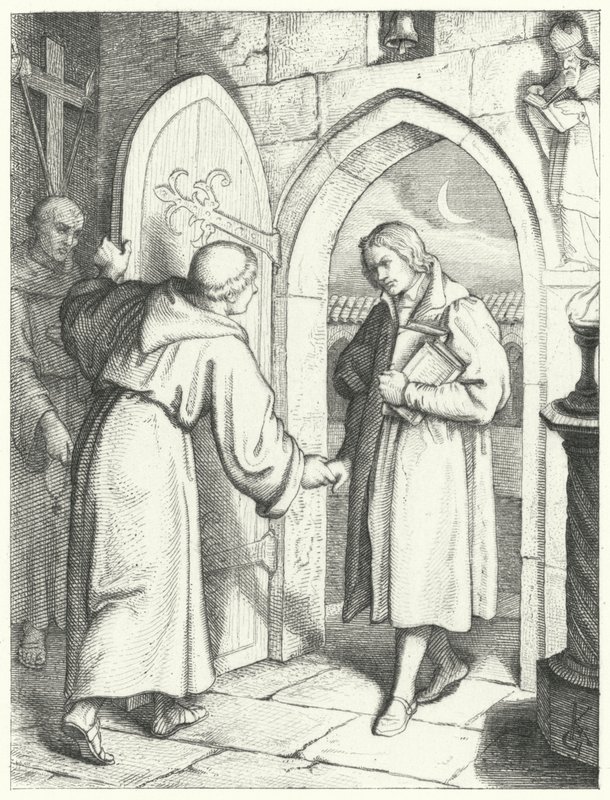 Martin Luther entrant au monastère Saint-Augustin à Erfurt le 17 juillet 1505 - Gustav Ferdinand Leopold Konig