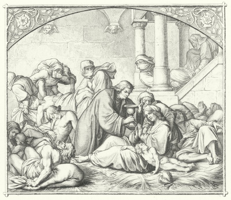 Martin Luther offrant du réconfort aux victimes de la peste (gravure) - Gustav Ferdinand Leopold Konig