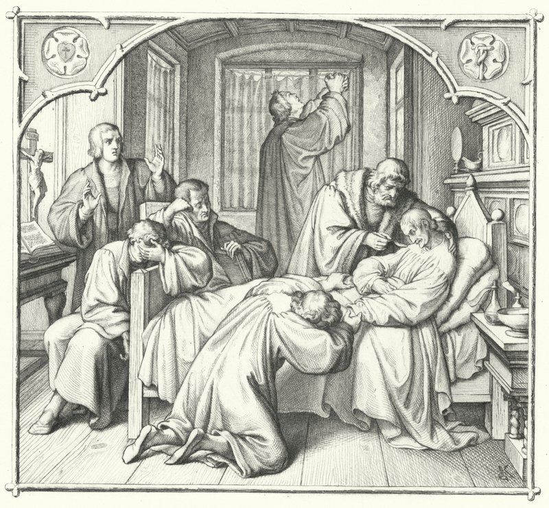 Martin Luther prie au chevet de Philippe Melanchthon - Gustav Ferdinand Leopold Konig