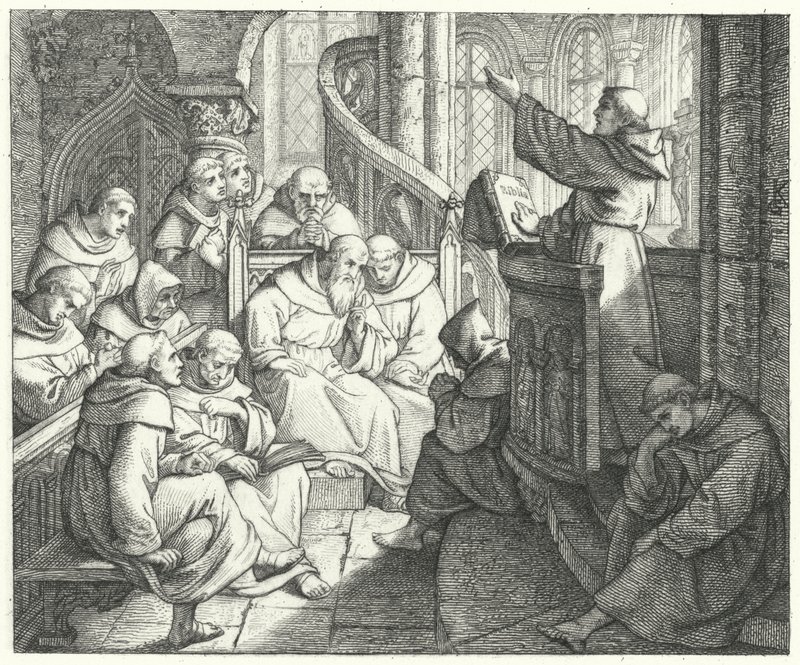 Martin Luther prêche à Johann von Staupitz et aux autres moines du monastère - Gustav Ferdinand Leopold Konig