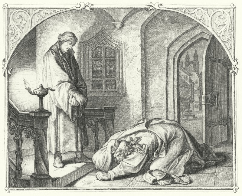 Martin Luther avec le marchand Hans Kohlhase (gravure) - Gustav Ferdinand Leopold Konig