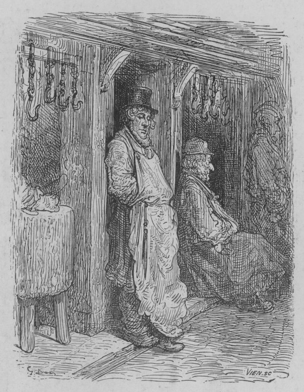Le boucher attendant sa pratique - Gustave after Dore