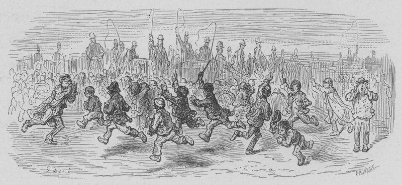 Les crieurs de voitures après la grande course du Derby - Gustave after Dore