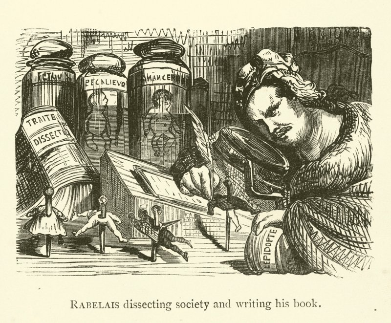 Rabelais disséquant la société et écrivant son livre - Gustave after Dore
