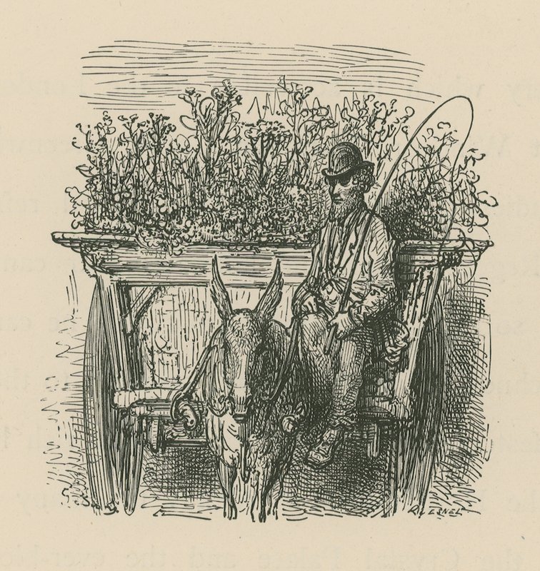 Un homme conduisant une charrette chargée de plantes et de fleurs - Gustave Dore