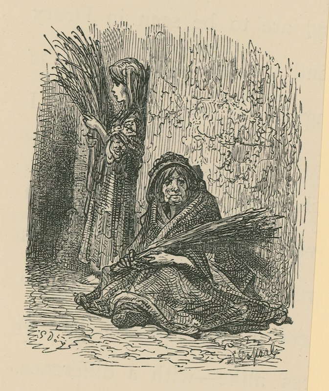 Une femme et une jeune fille vendant des fleurs séchées - Gustave Dore