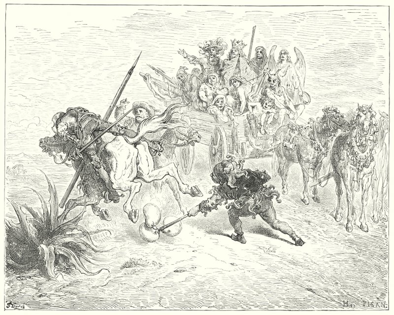 Don Quichotte de Gustave Doré: "Le fou de la pièce arriva en gambadant avec ses clochettes de morris" - Gustave Dore