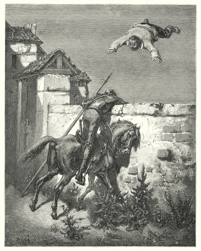 Don Quichotte de Gustave Doré : « Plus il tempêtait, plus ils le lançaient et riaient » - Gustave Dore