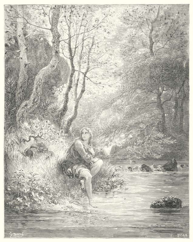 Don Quichotte de Gustave Doré : "Ils aperçurent un jeune homme en habit de campagne, assis au pied d