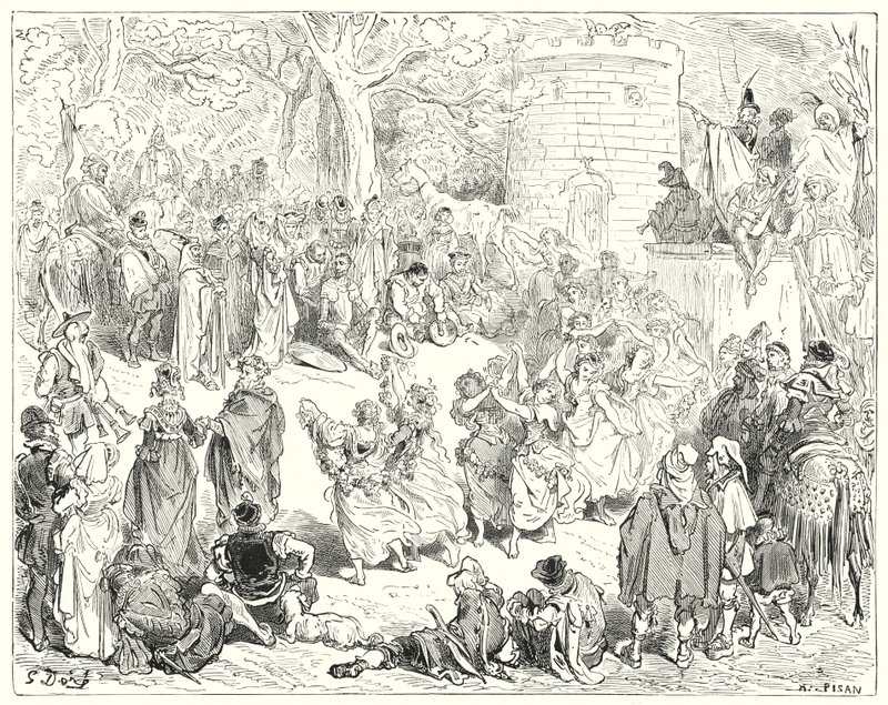 Don Quichotte de Gustave Doré : "Ils étaient conduits par un vieil homme vénérable et une femme d